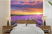 Behang - Fotobehang Lavendel - Wolken - Lente - Breedte 240 cm x hoogte 240 cm