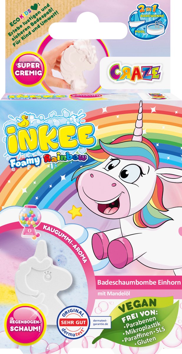 INKEE Badmiddel voor kinderen Foamy Rainbow Unicorn, 60 g