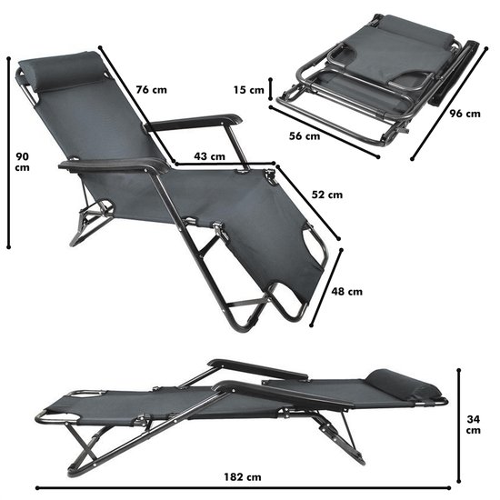 het doel hoofd veiligheid In Round Opvouwbare Ligstoel – 3 Standen – Metaal – Strandstoel – Grijs –  Tuin /... | bol.com