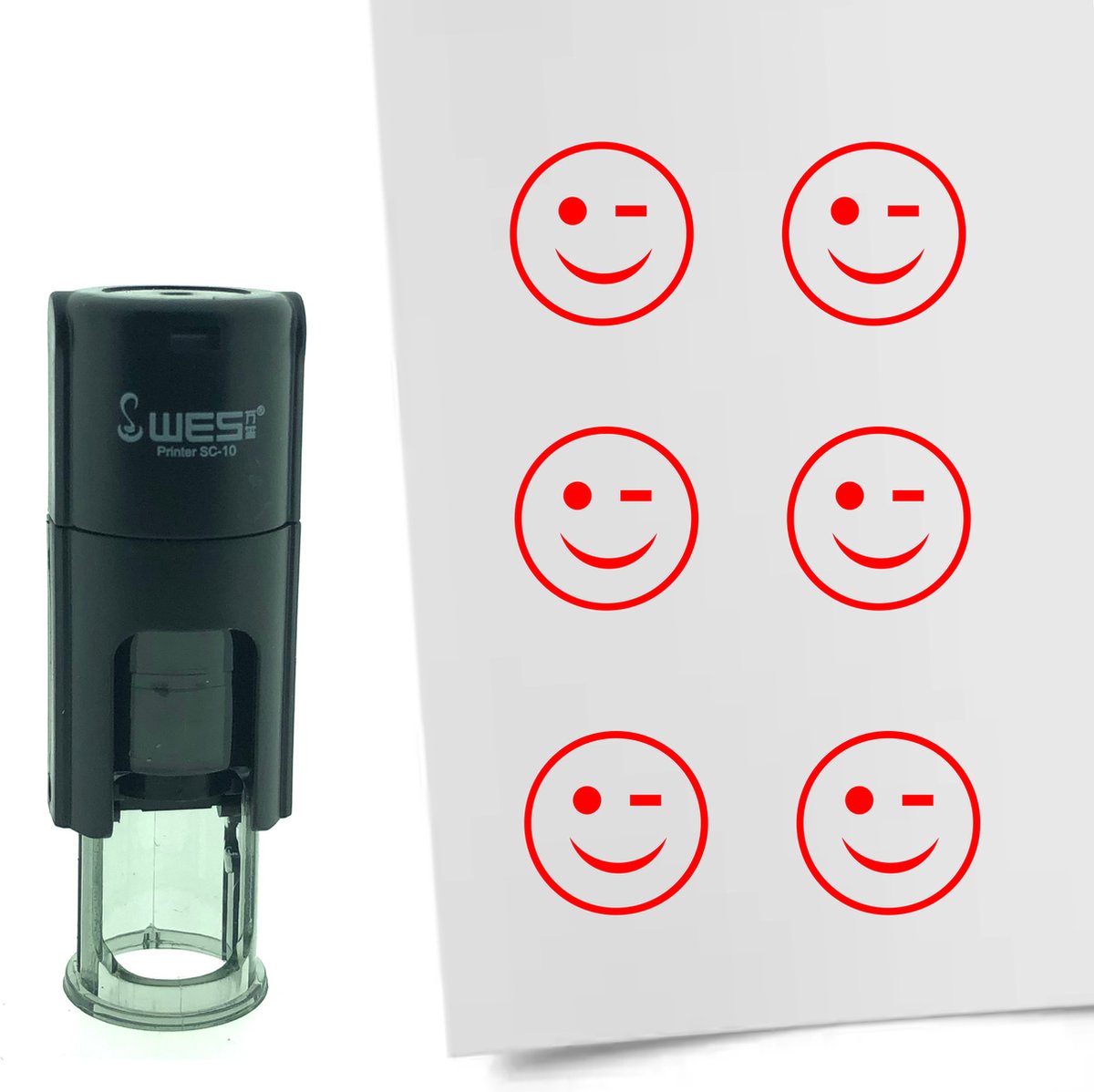 CombiCraft Stempel Smiley knipoog 10mm rond - Rode inkt