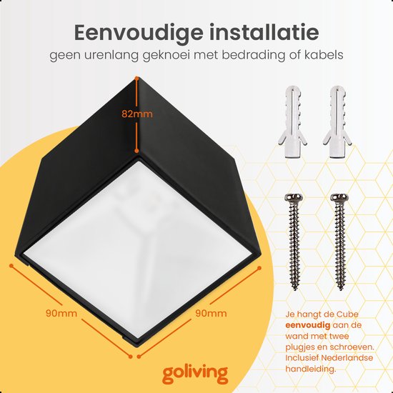 Goliving Solar Kubus Wandlamp Buiten – Solar Tuinverlichting – Zonne Energie Buitenverlichting – Buitenlamp – 10 x 10 x 10 cm – Zwart - Goliving