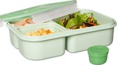 Lock&Lock Lunchbox - Bento Box - Lunchbox Salade - Avec 3 Compartiments - Avec Plateau à Vinaigrette/Sauce - Adultes et Enfants - To Go - Étanche - Sans BPA - 980 ml - Vert