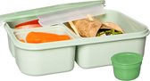 Lock&Lock Lunchbox - Bento Box - Lunchbox à salade - Avec 3 compartiments - Avec plateau à vinaigrette/sauce - Adultes et Enfants - À Go - Étanche - Sans BPA - 1,5 litre - Vert