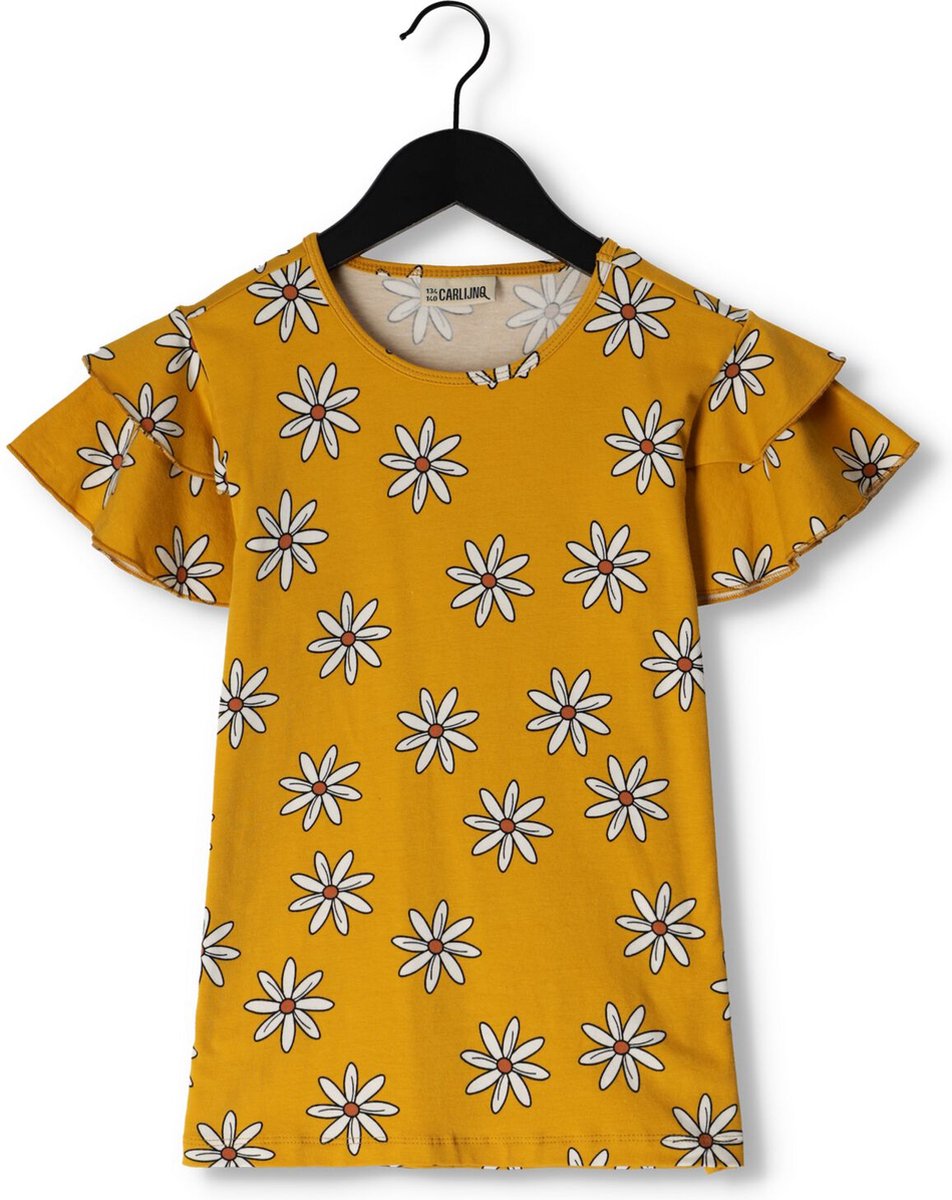Carlijnq Flower - Ruffled Shirt Tops & T-shirts Meisjes - Shirt - Oker - Maat 86/92