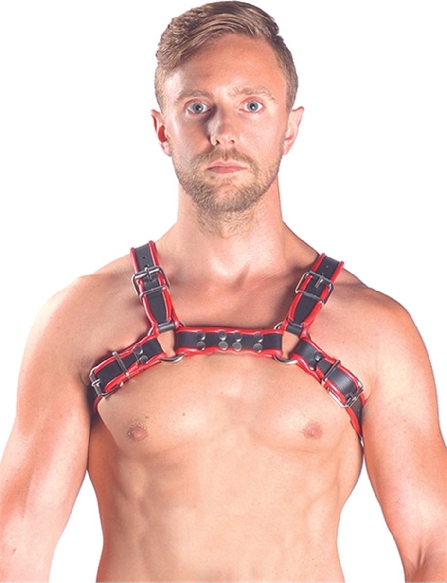 Mister b leren borstharnas zwart-rood - xl