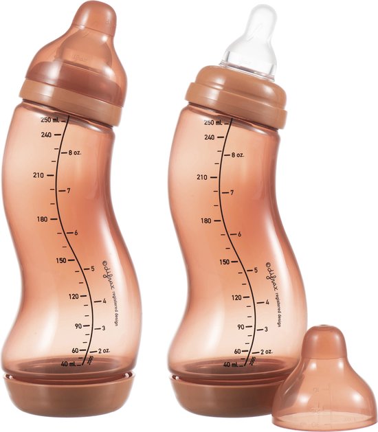 Babyflesje - Difrax Babyfles 250 ml Natural - S-fles - Anti-Colic - Roodbruin - 2 stuks