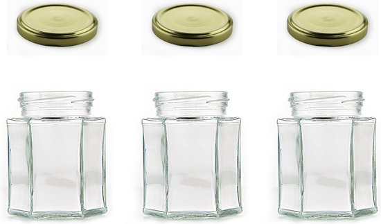 Comrzor 3 oz mini zeshoekige glazen potten, 30 stuks lege honingpotjes, kleine kruidenpotjes met zwarte deksels, sponsborstels en 40 stuks etiketten voor jam, zelfgemaakte projecten, geschenken