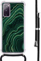 Hoesje met koord geschikt voor Samsung Galaxy S20 FE - Agate groen - Inclusief zwart koord - Crossbody beschermhoes - Transparant, Groen - Mooie Telefoonhoesjes
