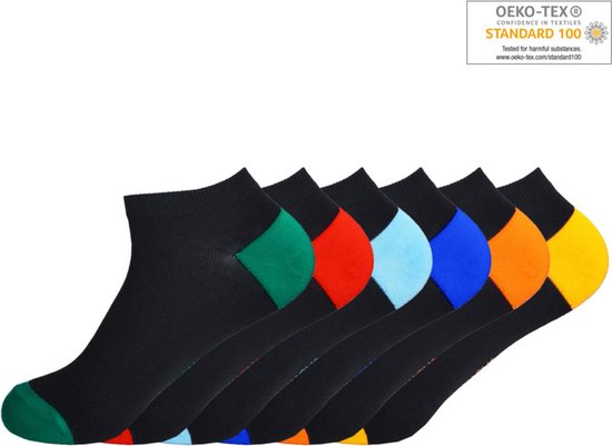 Gianvaglia Zwarte katoenen enkelsokken met gekleurde hak 12 paar