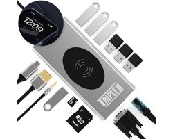 Triple J® 15-in-1 USB C Hub – Wireless charger – USB splitter – USB C adapter – USB 3.0 hub – Space Grey