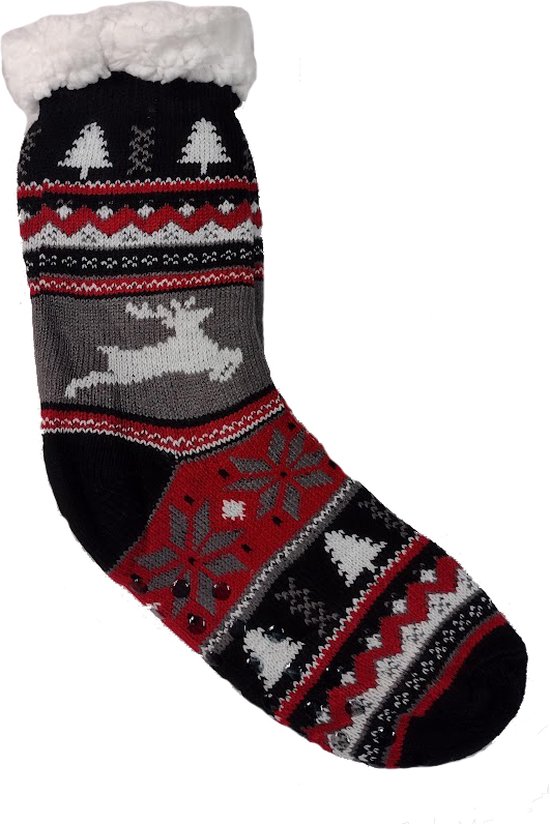 Chaussettes d'intérieur - Bont - Renne - Zwart/ Rouge Taille 35-41 - Winter Thermo Slipper Socks