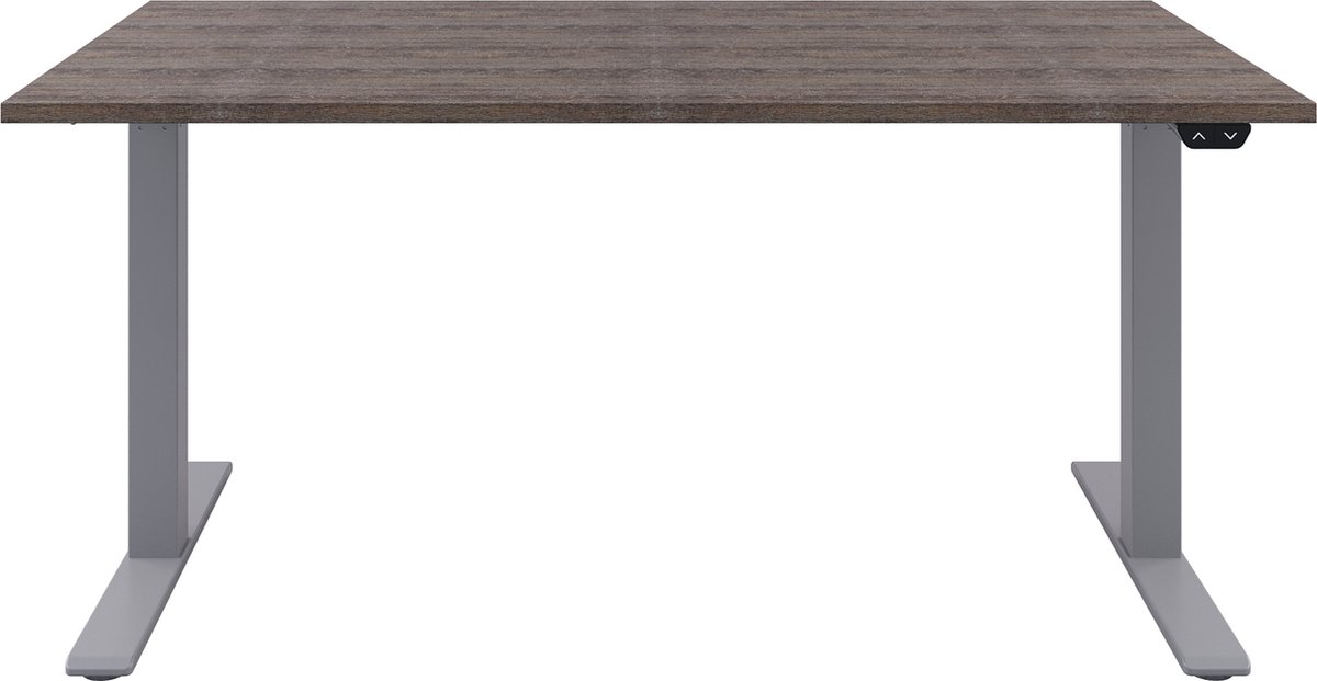 Zit sta bureau  Zit sta bureau elektrisch  Bruin eiken bureaublad  Aluminium onderstel  180 x 80 cm-- blad- onderstel- x80