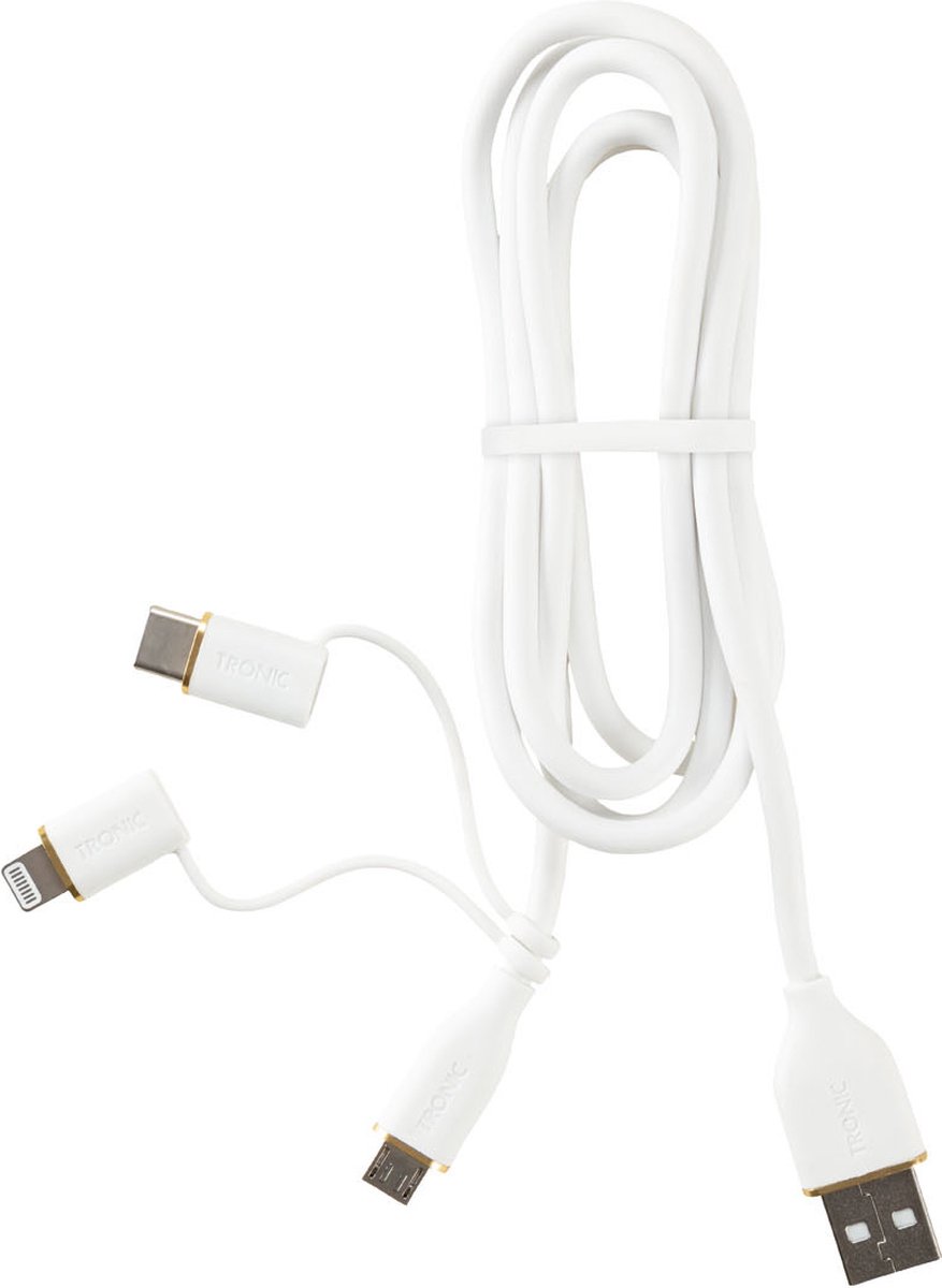 Tronic Oplaad en Datakabel 5-in-1 Wit Spiraalkabel
