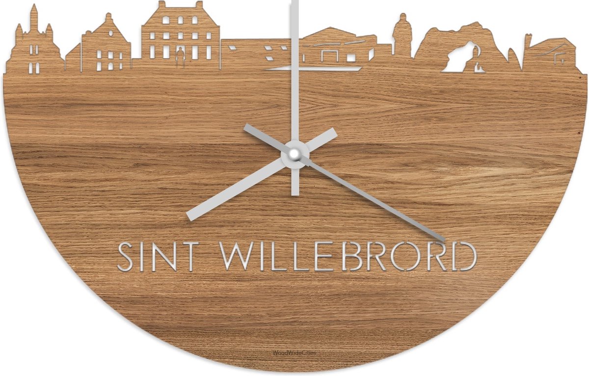 Skyline Klok Sint Willebrord Eikenhout - Ø 40 cm - Stil uurwerk - Wanddecoratie - Meer steden beschikbaar - Woonkamer idee - Woondecoratie - City Art - Steden kunst - Cadeau voor hem - Cadeau voor haar - Jubileum - Trouwerij - Housewarming -