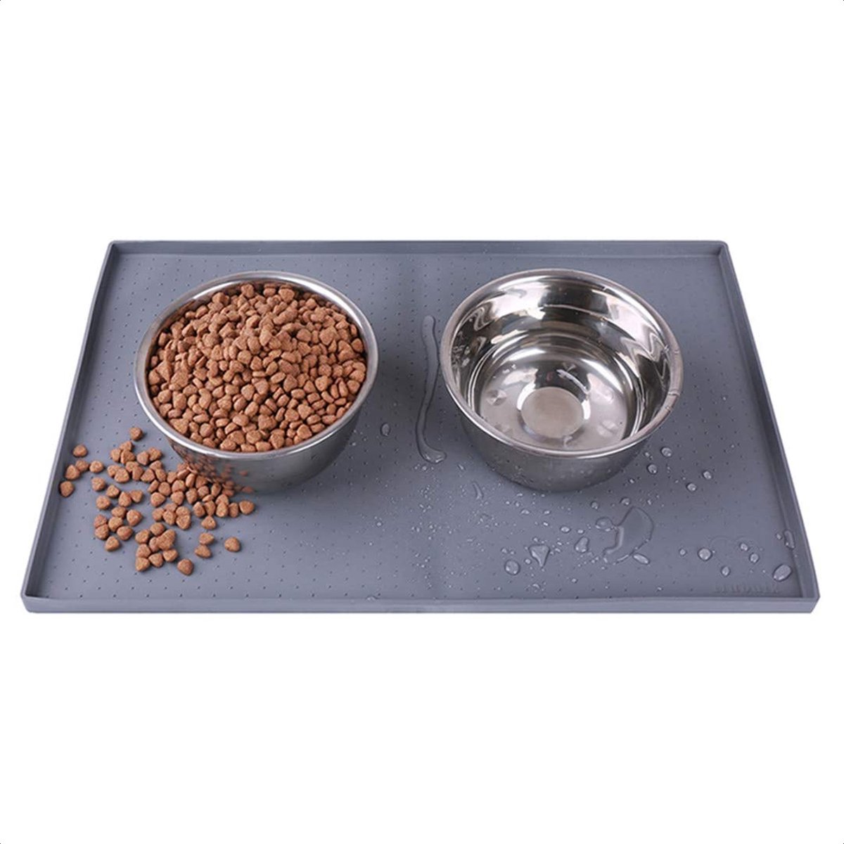Buxibo - Siliconen Placemat voor Voerbak van Hond of Kat - Waterdichte Placemat voor Voer Huisdieren - Wasbaar - 30x47cm - Grijs