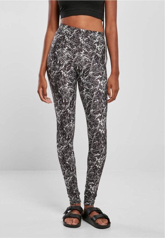 Urban Classics - Soft AOP blackpaint Legging - M - Zwart/Wit