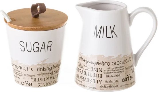 Suiker en Melk Set in mat Zwart met Hout - Gusta Suiker en Melk Set in mat Zwart met Hout - Gusta