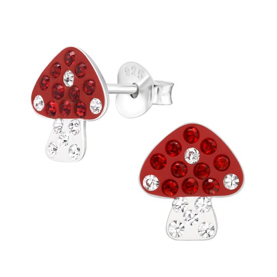 Joie|S - Boucles d'oreilles champignon en argent - 8,5 x 9,5 mm - argent  rouge avec... | bol.com