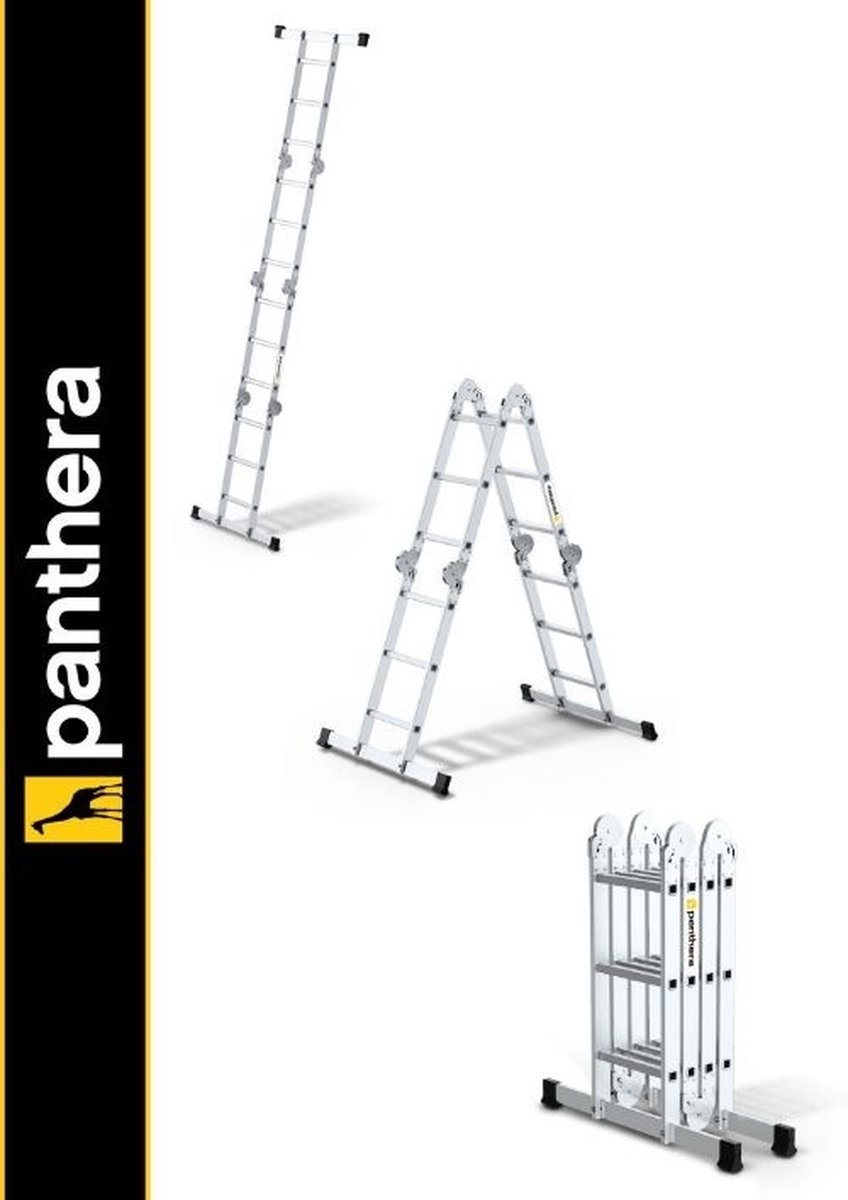 Panthera - Vouwladder 4 x 3 treden - Uitschuifbare Multifunctionele Ladder - 4,4 m werkhoogte