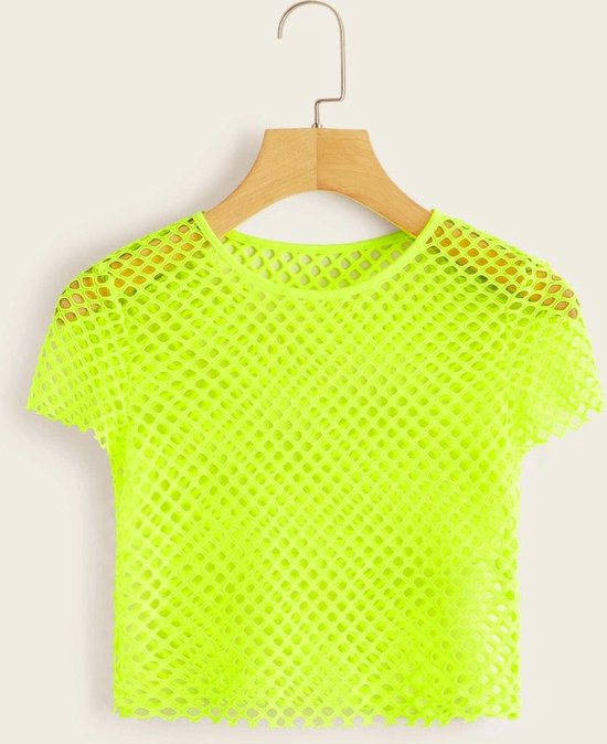 Croptop Fluo Neon Visnet Limoen Groen Fishnet Topje M | Visnet Top Dames |  Netshirt |... | bol.com