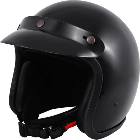 Yuricoo Retro Scooterhelm – Zwart - Maat XXL - Jethelm - Hoofd Omtrek 63/64 CM - Brommer Scooter Helm - Motorhelm - Snorfiets helm - Geschikt voor helmplicht