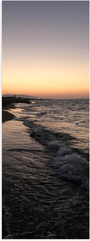 Poster (Mat) - Golvende Zee met Zonsondergang - 20x60 cm Foto op Posterpapier met een Matte look