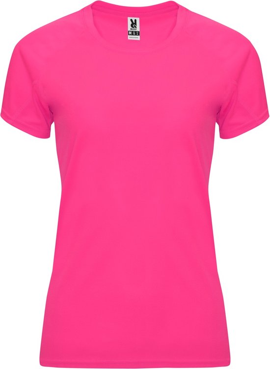 Fluorescent Donkerroze dames sportshirt korte mouwen Bahrain merk Roly maat XL