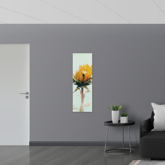 WallClassics - Hout - Openslaande Gele Bloem - 40x120 cm - 9 mm dik - Foto op Hout (Met Ophangsysteem)