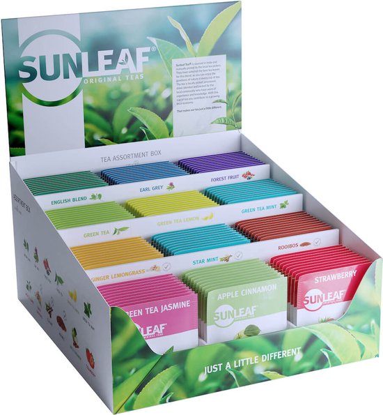 Sunleaf | Assortiment Displaybox thee | 12 smaken (120 zakjes)
