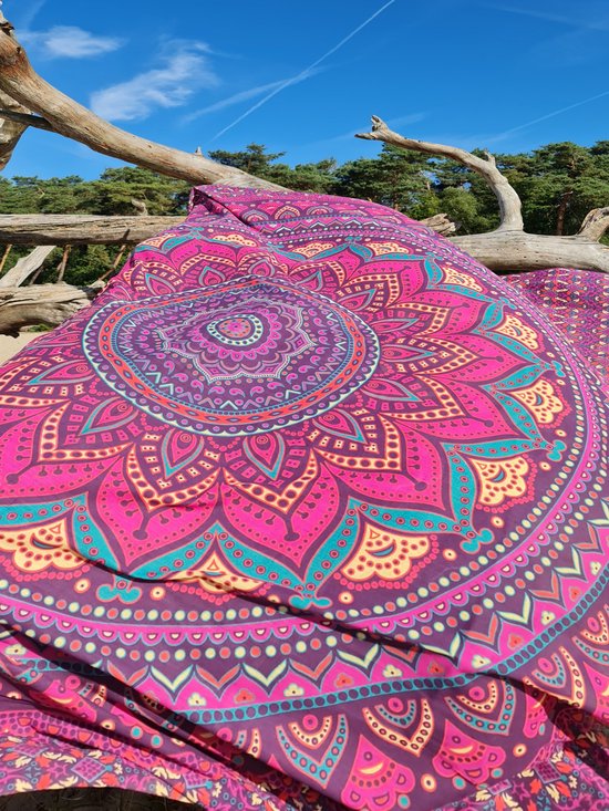 XL groot strandlaken - Dun textiel - 100% katoen - paars - Mandala -  Lindian style | bol.com