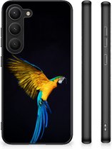 Bumper Hoesje Geschikt voor Samsung Galaxy S23 GSM Hoesje met Zwarte rand Papegaai