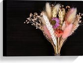 Canvas - Boeket van Verschillende Droogbloemen tegen Zwarte Houten Achtergrond - 40x30 cm Foto op Canvas Schilderij (Wanddecoratie op Canvas)