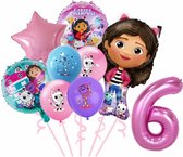Gabby's Poppenhuis - 6 Jaar - Ballonnenset- 9 Stuks - Gabby's Dolhouse - Feestversiering - Kinderfeestje - Verjaardagsfeestje - Helium ballon - Roze / Paarse / Blauwe Ballon - Happy Birthday