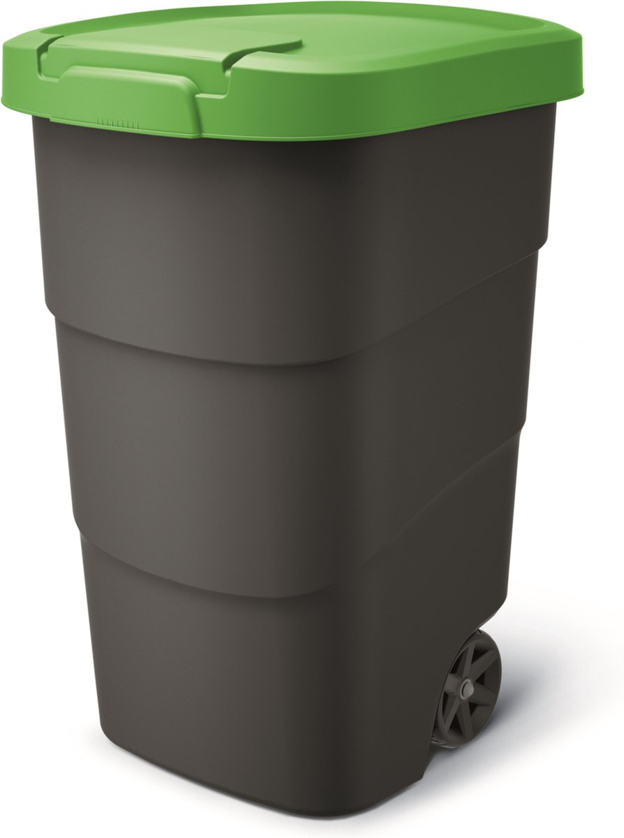 Prosperplast - Wheeler - Grote Afvalbak met wielen 95L - Groen / Kunststof