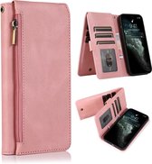 Casemania Hoesje Geschikt voor Apple iPhone SE (2022) / SE (2020) / 8 / 7 Roze - Luxe Portemonnee Book Case met Rits & Extra Vakken