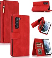Casemania Hoesje Geschikt voor Samsung Galaxy S22 Plus Rood - Luxe Portemonnee Book Case met Rits & Extra Vakken