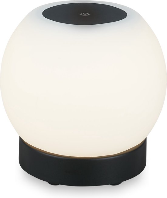 BRILONER - POKA - Lampe de table LED rechargeable - Dimmable - Verre - Sans fil - Tactile - 3W - Noir - Ã˜16cm