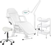 MBS Behandelstoel volledige set - Professioneel - Manicure - Pedicure - Gezichtsbehandeling - wit - Incl. Hoes - Loeplamp - tafel - kruk(2)