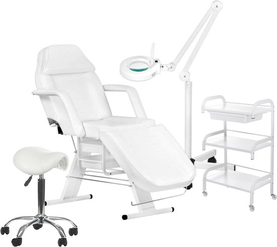 MBS Behandelstoel volledige set - Professioneel - Manicure - Pedicure - Gezichtsbehandeling - wit - Incl. Hoes - Loeplamp - tafel - kruk(2)