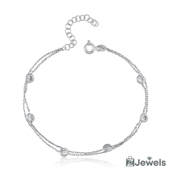 OZ Jewels Tweedradige Zilveren Armband met Zirkonium Diamanten - Accessoires - Liefdessieraden - Valentijnsdag - Cadeau - Moederdag - Love Armband - Sieraden Dames - In mooie geschenkverpakking