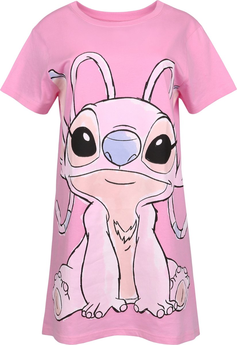 DISNEY Angel Stitch - Roze T-shirt om te slapen, korte mouwen, katoen / XS