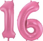 Folat Folie ballonnen - 16 jaar cijfer - glimmend roze - 86 cm - leeftijd feestartikelen verjaardag