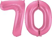 Folat Folie ballonnen - 70 jaar cijfer - glimmend roze - 86 cm - leeftijd feestartikelen verjaardag