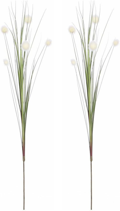 Mica Decorations - 2 pcs - Tige/branche lâche artificielle de roseau - vert/blanc - 84 cm
