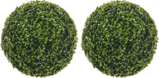 Mica decorations - 2 st - Buxus bol groen D37 cm - Kunstplant buiten/binnen - UV-bestendig