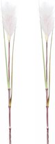 Mica Decorations - 2 st - Rietgras/pluimgras kunstplant losse steel/tak - groen/witte pluim - 72 cm