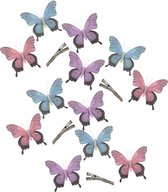 Othmar Decorations Decoratie vlinders op clip - 12x stuks - paars/blauw/roze - 12 cm