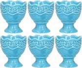 Excellent Houseware Coquetier - 6x - porcelaine - bleu pastel - 5,5 x 6,5 cm