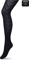 Bonnie Doon Dames Zigzag Panty 70 Denier Zwart maat L/XL - Chique Panty - Zigzag Strepen Dessin - Brede Boord - Comfort - Streepjes Print - Gestreept - Zigzag Tights - Feestelijk - Black - BP211906.101