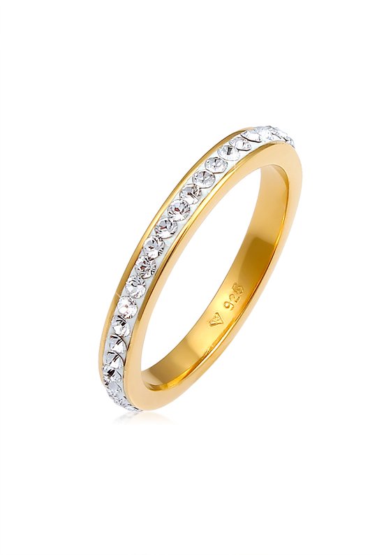 Elli Dames Ring Dames Bandring Sprankelend Elegant met kristallen in verguld 925 Sterling Zilver